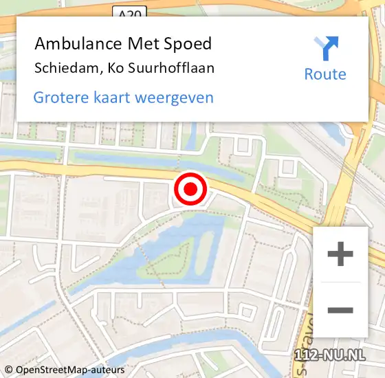 Locatie op kaart van de 112 melding: Ambulance Met Spoed Naar Schiedam, Ko Suurhofflaan op 16 juli 2023 15:05