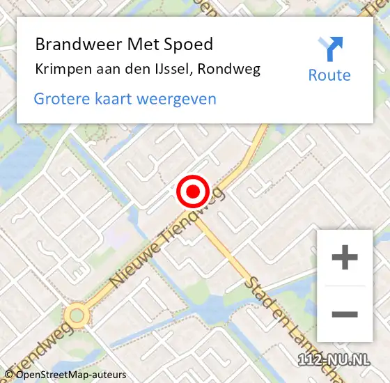 Locatie op kaart van de 112 melding: Brandweer Met Spoed Naar Krimpen aan den IJssel, Rondweg op 16 juli 2023 15:16