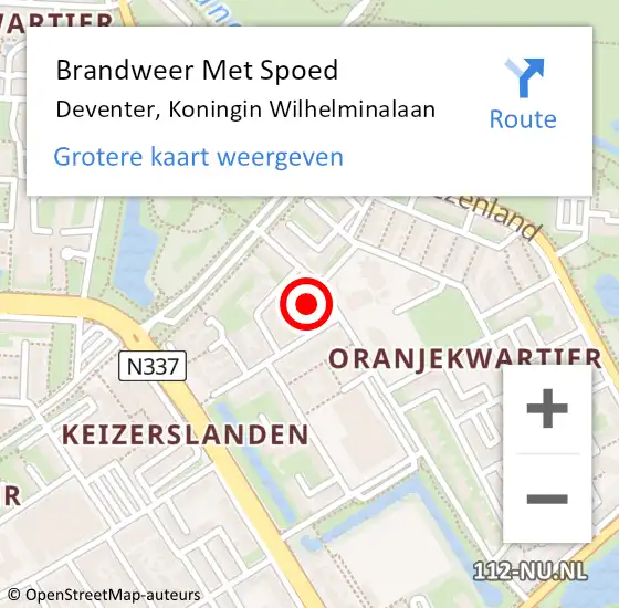 Locatie op kaart van de 112 melding: Brandweer Met Spoed Naar Deventer, Koningin Wilhelminalaan op 16 juli 2023 15:37