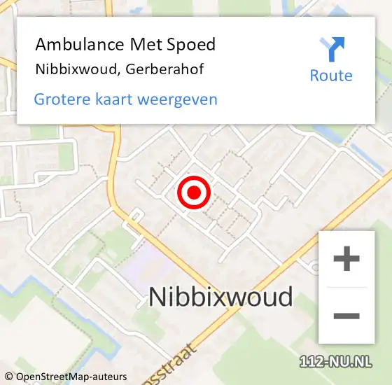 Locatie op kaart van de 112 melding: Ambulance Met Spoed Naar Nibbixwoud, Gerberahof op 16 juli 2023 15:44