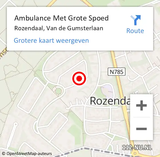 Locatie op kaart van de 112 melding: Ambulance Met Grote Spoed Naar Rozendaal, Van de Gumsterlaan op 13 oktober 2013 11:46