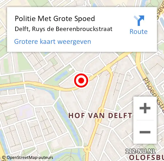 Locatie op kaart van de 112 melding: Politie Met Grote Spoed Naar Delft, Ruys de Beerenbrouckstraat op 16 juli 2023 15:49
