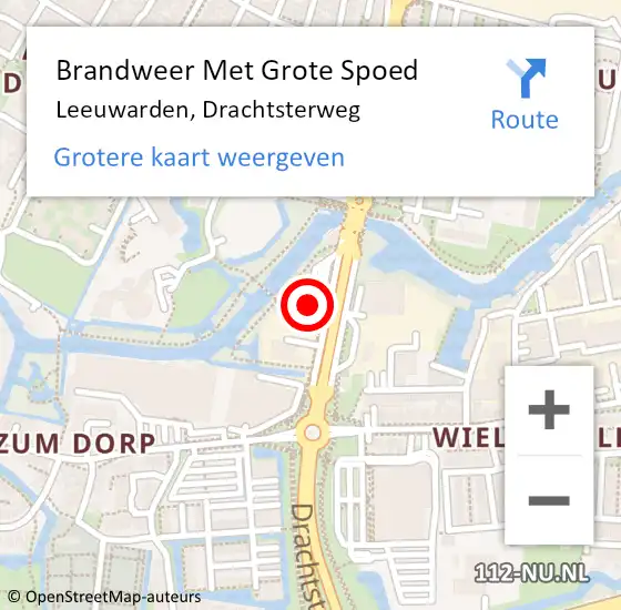 Locatie op kaart van de 112 melding: Brandweer Met Grote Spoed Naar Leeuwarden, Drachtsterweg op 16 juli 2023 15:57