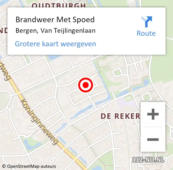 Locatie op kaart van de 112 melding: Brandweer Met Spoed Naar Bergen, Van Teijlingenlaan op 16 juli 2023 16:10