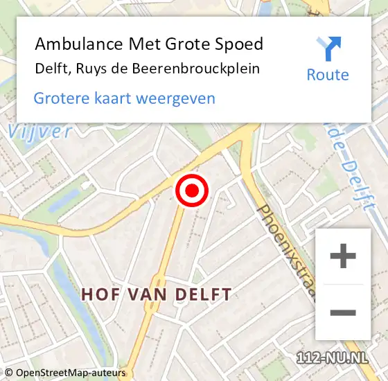 Locatie op kaart van de 112 melding: Ambulance Met Grote Spoed Naar Delft, Ruys de Beerenbrouckplein op 16 juli 2023 16:12