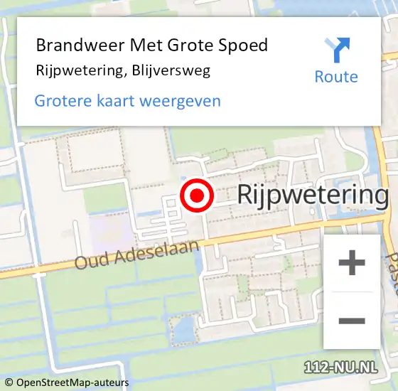 Locatie op kaart van de 112 melding: Brandweer Met Grote Spoed Naar Rijpwetering, Blijversweg op 1 september 2014 20:30