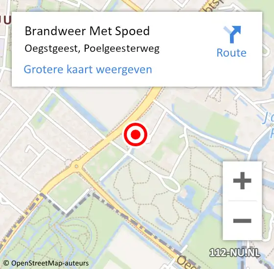 Locatie op kaart van de 112 melding: Brandweer Met Spoed Naar Oegstgeest, Poelgeesterweg op 16 juli 2023 16:50