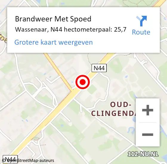 Locatie op kaart van de 112 melding: Brandweer Met Spoed Naar Wassenaar, N44 hectometerpaal: 25,7 op 16 juli 2023 17:06