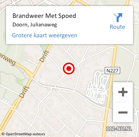 Locatie op kaart van de 112 melding: Brandweer Met Spoed Naar Doorn, Julianaweg op 16 juli 2023 17:33