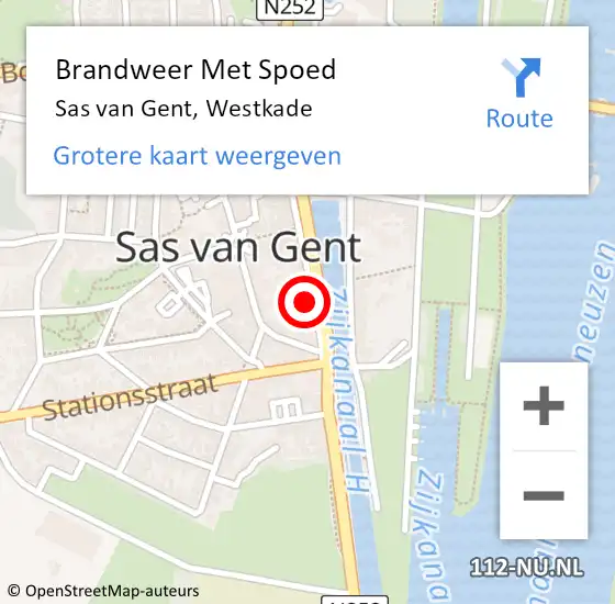 Locatie op kaart van de 112 melding: Brandweer Met Spoed Naar Sas van Gent, Westkade op 16 juli 2023 17:47