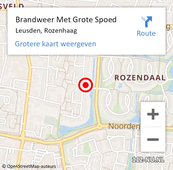 Locatie op kaart van de 112 melding: Brandweer Met Grote Spoed Naar Leusden, Rozenhaag op 16 juli 2023 18:01