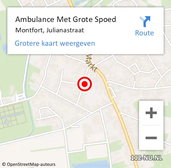 Locatie op kaart van de 112 melding: Ambulance Met Grote Spoed Naar Montfort, Julianastraat op 16 juli 2023 18:30