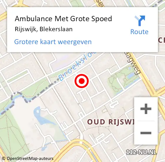 Locatie op kaart van de 112 melding: Ambulance Met Grote Spoed Naar Rijswijk, Blekerslaan op 16 juli 2023 18:42