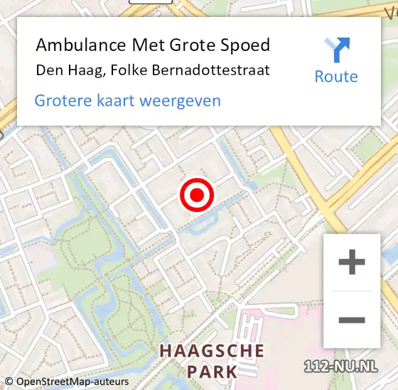 Locatie op kaart van de 112 melding: Ambulance Met Grote Spoed Naar Den Haag, Folke Bernadottestraat op 16 juli 2023 19:51