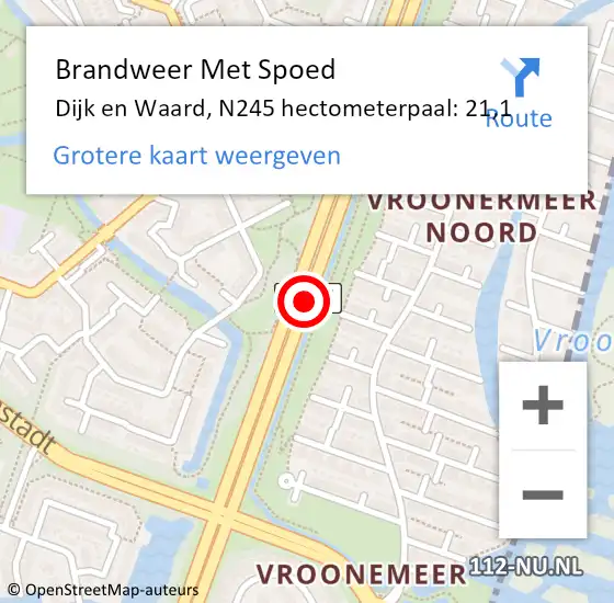 Locatie op kaart van de 112 melding: Brandweer Met Spoed Naar Dijk en Waard, N245 hectometerpaal: 21,1 op 16 juli 2023 20:00