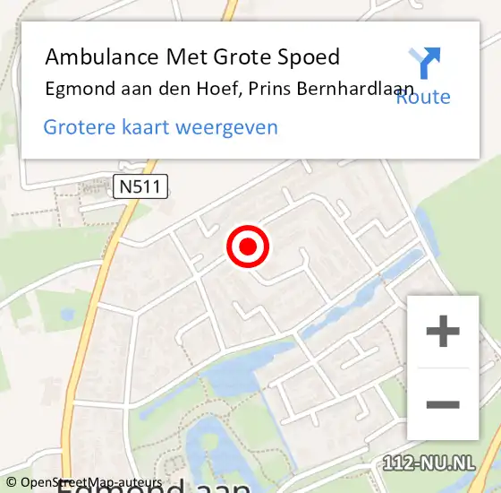 Locatie op kaart van de 112 melding: Ambulance Met Grote Spoed Naar Egmond aan den Hoef, Prins Bernhardlaan op 16 juli 2023 20:13