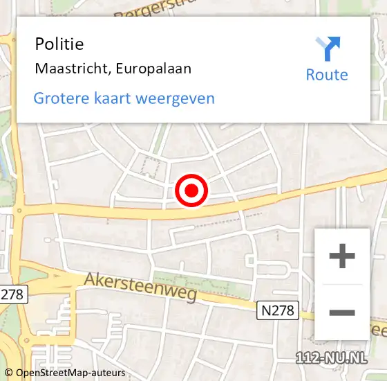 Locatie op kaart van de 112 melding: Politie Maastricht, Europalaan op 16 juli 2023 20:20