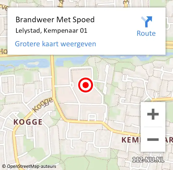 Locatie op kaart van de 112 melding: Brandweer Met Spoed Naar Lelystad, Kempenaar 01 op 16 juli 2023 20:25