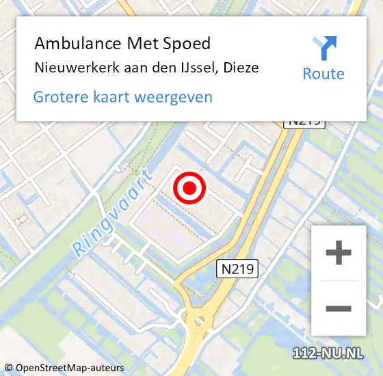 Locatie op kaart van de 112 melding: Ambulance Met Spoed Naar Nieuwerkerk aan den IJssel, Dieze op 16 juli 2023 20:48