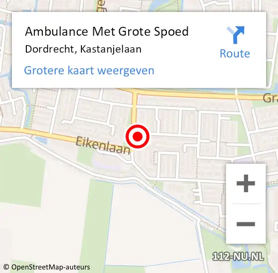 Locatie op kaart van de 112 melding: Ambulance Met Grote Spoed Naar Dordrecht, Kastanjelaan op 16 juli 2023 21:21