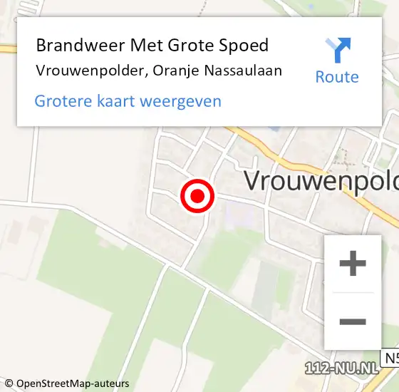 Locatie op kaart van de 112 melding: Brandweer Met Grote Spoed Naar Vrouwenpolder, Oranje Nassaulaan op 16 juli 2023 21:40