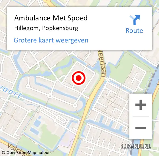 Locatie op kaart van de 112 melding: Ambulance Met Spoed Naar Hillegom, Popkensburg op 16 juli 2023 21:46