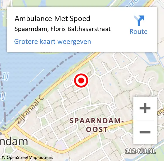 Locatie op kaart van de 112 melding: Ambulance Met Spoed Naar Spaarndam, Floris Balthasarstraat op 16 juli 2023 21:49