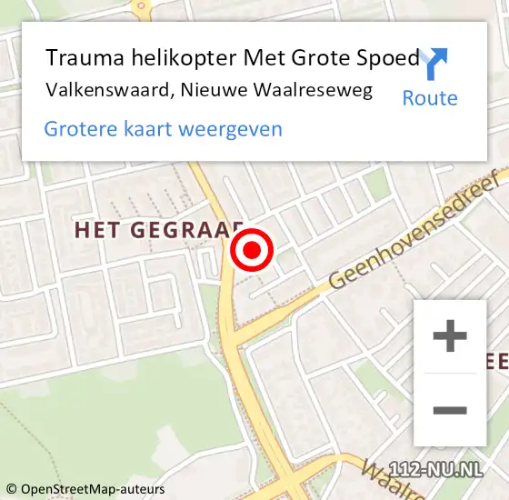 Locatie op kaart van de 112 melding: Trauma helikopter Met Grote Spoed Naar Valkenswaard, Nieuwe Waalreseweg op 16 juli 2023 23:00