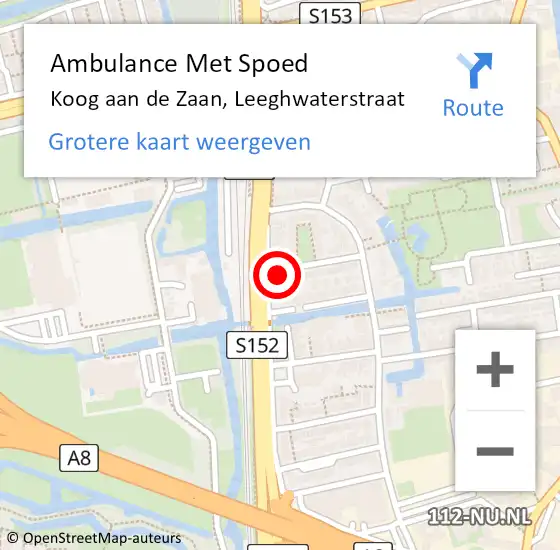 Locatie op kaart van de 112 melding: Ambulance Met Spoed Naar Koog aan de Zaan, Leeghwaterstraat op 17 juli 2023 00:50