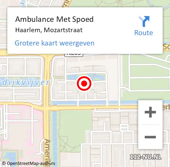 Locatie op kaart van de 112 melding: Ambulance Met Spoed Naar Haarlem, Mozartstraat op 17 juli 2023 01:21