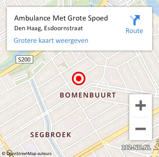 Locatie op kaart van de 112 melding: Ambulance Met Grote Spoed Naar Den Haag, Esdoornstraat op 17 juli 2023 02:34