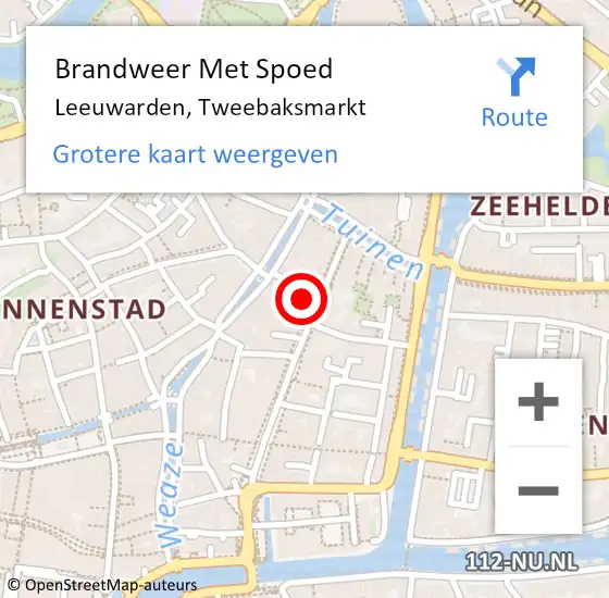 Locatie op kaart van de 112 melding: Brandweer Met Spoed Naar Leeuwarden, Tweebaksmarkt op 17 juli 2023 02:35