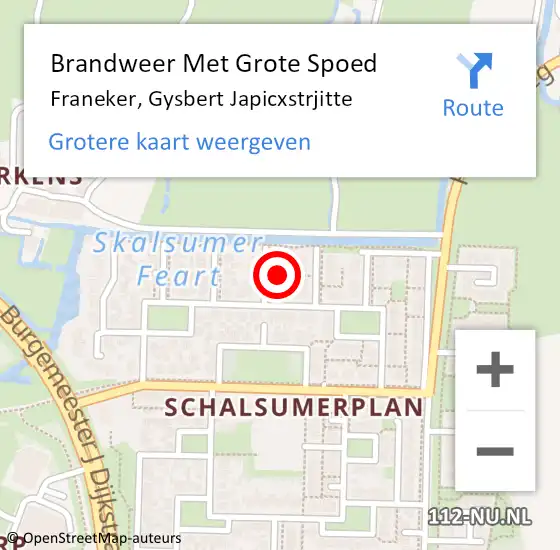 Locatie op kaart van de 112 melding: Brandweer Met Grote Spoed Naar Franeker, Gysbert Japicxstrjitte op 17 juli 2023 04:14