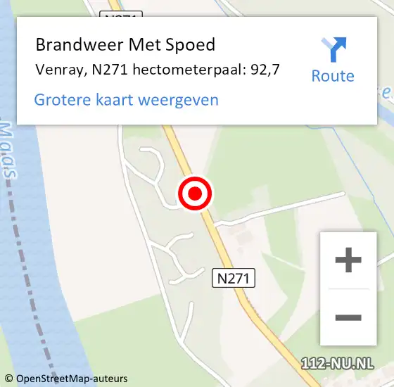 Locatie op kaart van de 112 melding: Brandweer Met Spoed Naar Venray, N271 hectometerpaal: 92,7 op 17 juli 2023 04:23