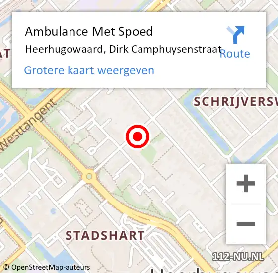 Locatie op kaart van de 112 melding: Ambulance Met Spoed Naar Heerhugowaard, Dirk Camphuysenstraat op 17 juli 2023 07:07