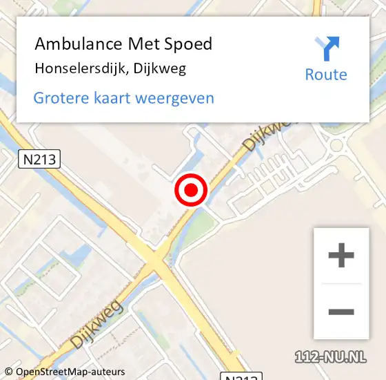Locatie op kaart van de 112 melding: Ambulance Met Spoed Naar Honselersdijk, Dijkweg op 17 juli 2023 08:34