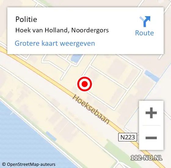 Locatie op kaart van de 112 melding: Politie Hoek van Holland, Noordergors op 17 juli 2023 09:43