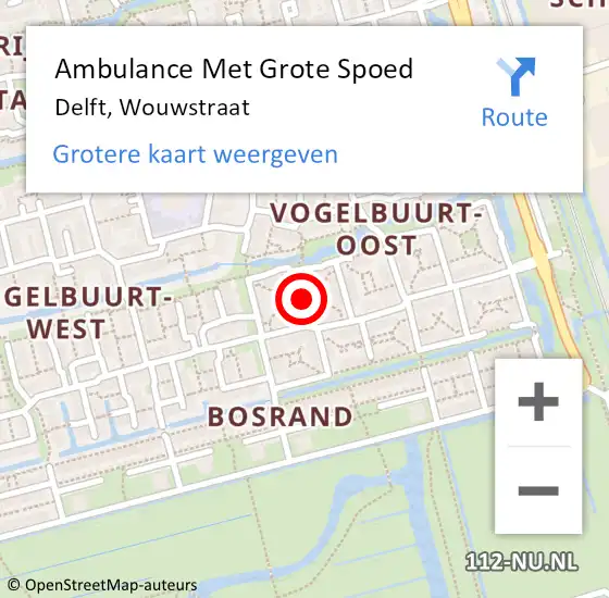 Locatie op kaart van de 112 melding: Ambulance Met Grote Spoed Naar Delft, Wouwstraat op 17 juli 2023 11:33