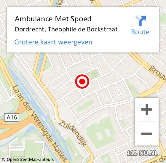 Locatie op kaart van de 112 melding: Ambulance Met Spoed Naar Dordrecht, Theophile de Bockstraat op 17 juli 2023 11:47