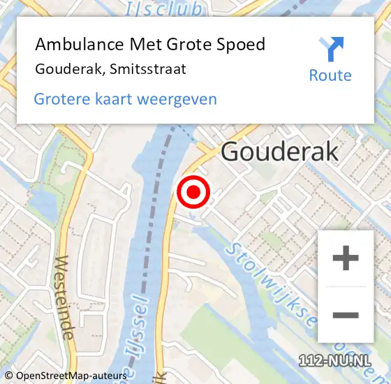 Locatie op kaart van de 112 melding: Ambulance Met Grote Spoed Naar Gouderak, Smitsstraat op 17 juli 2023 12:00