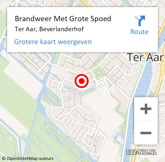 Locatie op kaart van de 112 melding: Brandweer Met Grote Spoed Naar Ter Aar, Beverlanderhof op 17 juli 2023 12:30