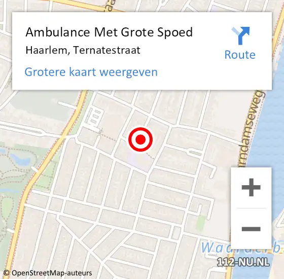 Locatie op kaart van de 112 melding: Ambulance Met Grote Spoed Naar Haarlem, Ternatestraat op 1 september 2014 22:32