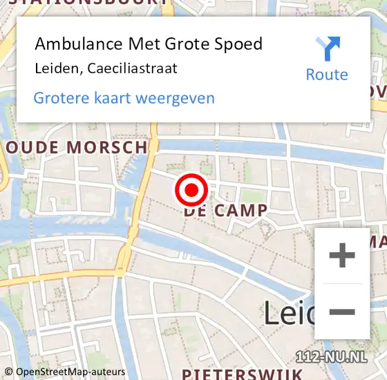 Locatie op kaart van de 112 melding: Ambulance Met Grote Spoed Naar Leiden, Caeciliastraat op 17 juli 2023 12:57