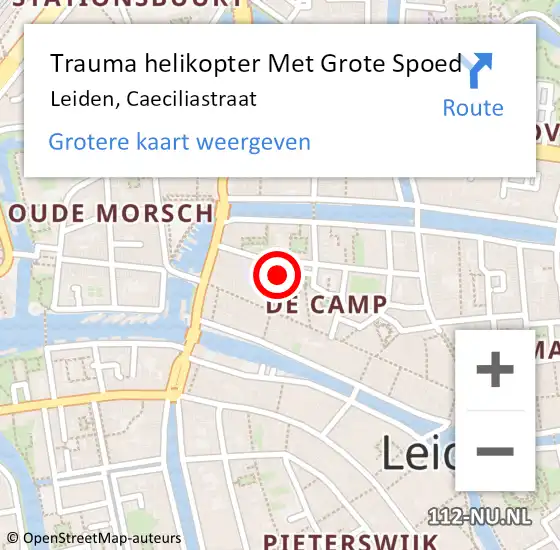 Locatie op kaart van de 112 melding: Trauma helikopter Met Grote Spoed Naar Leiden, Caeciliastraat op 17 juli 2023 12:58