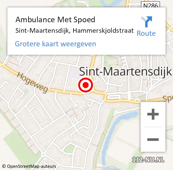Locatie op kaart van de 112 melding: Ambulance Met Spoed Naar Sint-Maartensdijk, Hammerskjoldstraat op 1 september 2014 22:37
