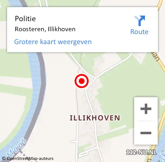 Locatie op kaart van de 112 melding: Politie Roosteren, Illikhoven op 17 juli 2023 13:06