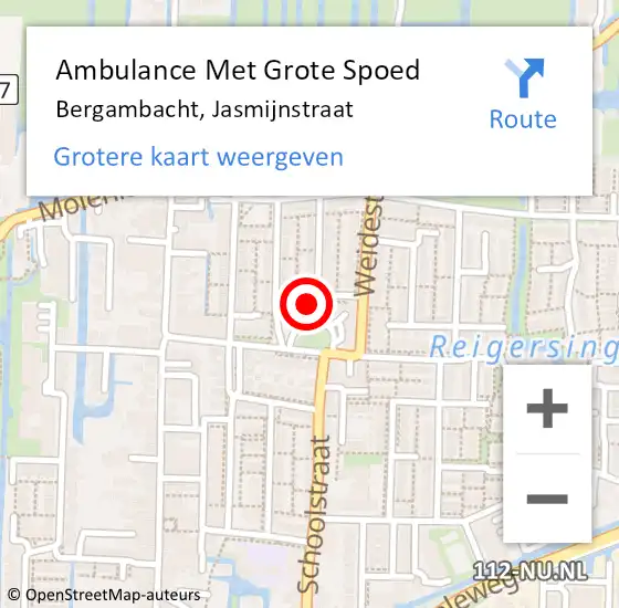 Locatie op kaart van de 112 melding: Ambulance Met Grote Spoed Naar Bergambacht, Jasmijnstraat op 17 juli 2023 13:07