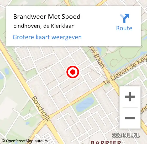 Locatie op kaart van de 112 melding: Brandweer Met Spoed Naar Eindhoven, de Klerklaan op 17 juli 2023 13:12