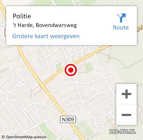 Locatie op kaart van de 112 melding: Politie 't Harde, Bovendwarsweg op 17 juli 2023 13:40