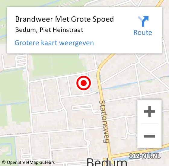 Locatie op kaart van de 112 melding: Brandweer Met Grote Spoed Naar Bedum, Piet Heinstraat op 17 juli 2023 13:48